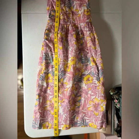 draper james Square Neck Button Boho Linen Floral Pink Womens Mini Dress Size 12 - Picture 9 of 10